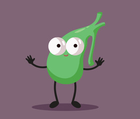Happy Gallbladder Vector Mascot Cartoon Character Design. Cheerful internal organ being healthy and positive 
