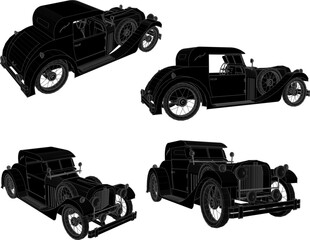 Vector illustration sketch of detailed design of old classic vintage European model car for museum collection