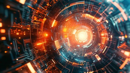 Obraz premium Captivating red and blue tones dominate this image of a futuristic technological tunnel, symbolizing connectivity