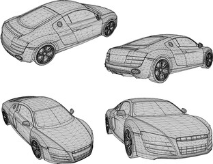 Vector illustration sketch of detailed design drawing of flat sports racing car for rich people