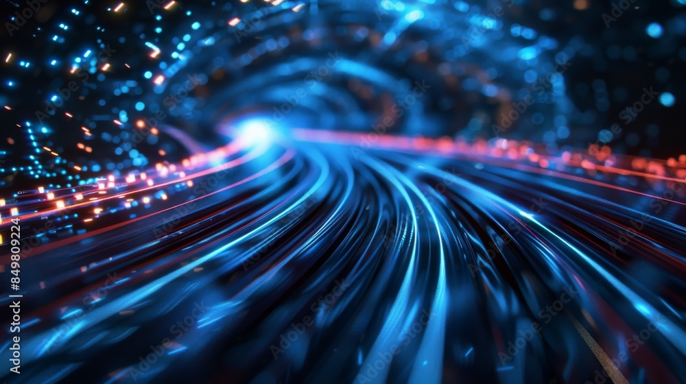 Wall mural dynamic abstract image of blue light streaks creating a tunnel vision impression, symbolizing speed 