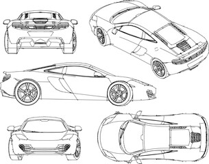 Vector illustration sketch of detailed design drawing of super flat car for racing