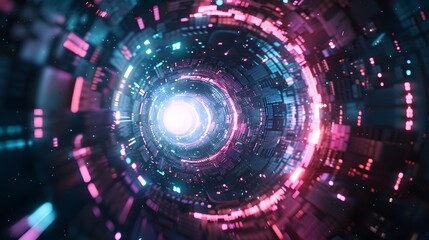 Fototapeta premium Glitch circle. Distorted glowing circle cyberpunk style. Futuristic round shape with TV interference effect. Design for promo music events, games, web, banners, backgrounds. 