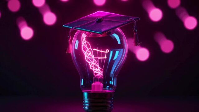 A glowing light bulb wearing a graduation cap.