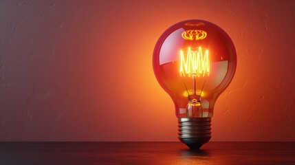 Glowing Vintage Light Bulb on a Wooden Table
