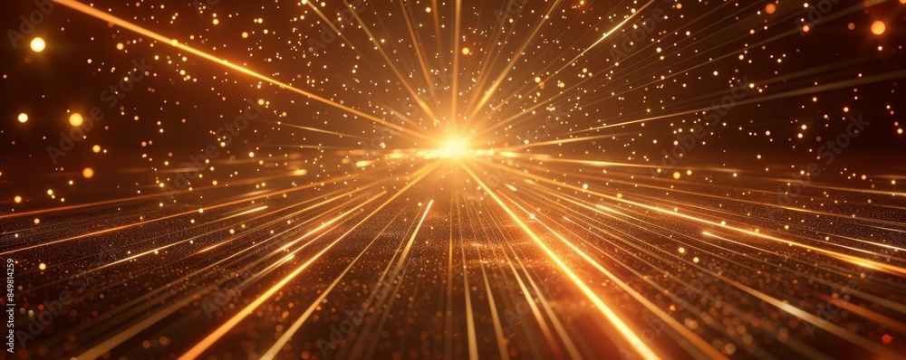 Aufkleber abstract background with golden light rays and sparkles on a brown backdrop