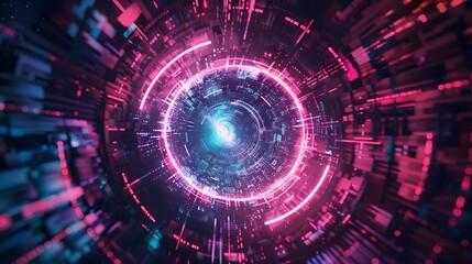 Obraz premium Glitch circle. Distorted glowing circle cyberpunk style. Futuristic round shape with TV interference effect. Design for promo music events, games, web, banners, backgrounds. 
