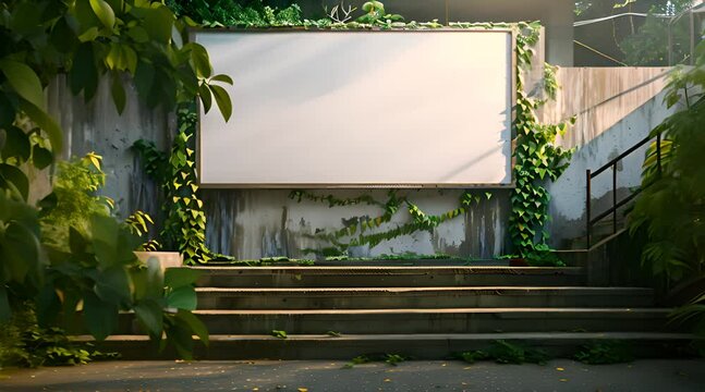Blank chalkboard with wooden border frame and plants
