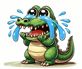Crocodile tears, English idiom. A crocodile shedding large, exaggerated tears.