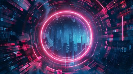 Fototapeta premium Glitch circle. Distorted glowing circle cyberpunk style. Futuristic round shape with TV interference effect. Design for promo music events, games, web, banners, backgrounds. 