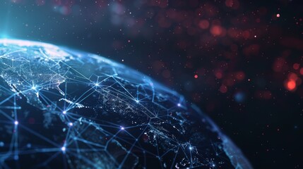 A high-resolution image depicting a digital network overlaying Earth, highlighting global connectivity