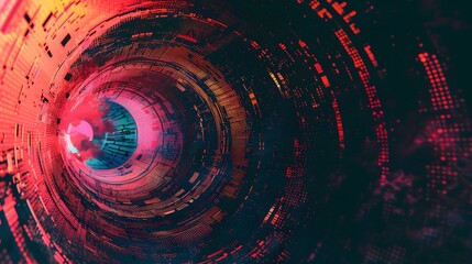 Glitch circle. Distorted glowing circle cyberpunk style. Futuristic round shape with TV interference effect. Design for promo music events, games, web, banners, backgrounds. 