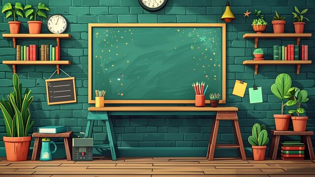 Seamless looping back to school animation on classroom chalkboard background