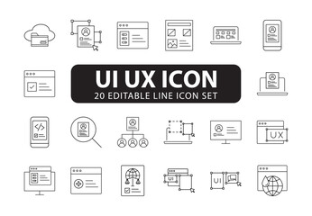 Set of UI UX concept icons. Interface ui, ux web icons in line style. user interface, ux design, ui elements, web icons, line style icons, user experience, flat design, minimal icons,	