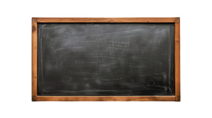 Vintage wooden-framed chalkboard with dust and faint writing, perfect for education, classrooms, or rustic decor themes.