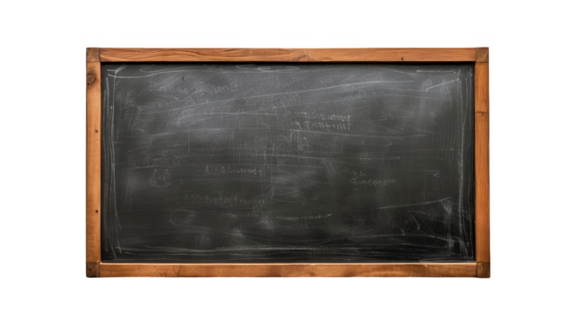 Vintage wooden-framed chalkboard with dust and faint writing, perfect for education, classrooms, or rustic decor themes.