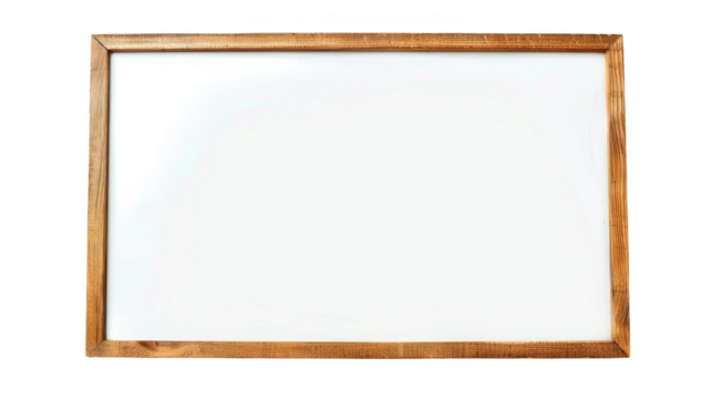 Wood-framed whiteboard with blank surface, ideal for presentations, teaching, and note-taking in office or education environments.