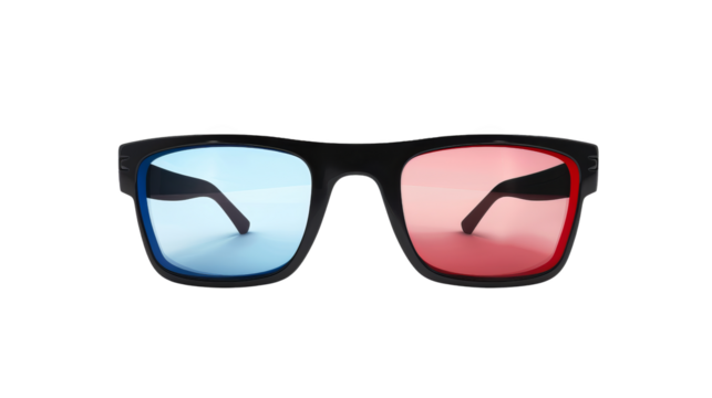 3D glasses with red and blue lenses on a white background. Ideal for virtual reality, gaming, and immersive visual experiences.