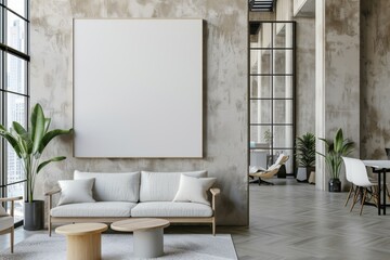 Mockup of blank wall with poster in office room created with Generative AI