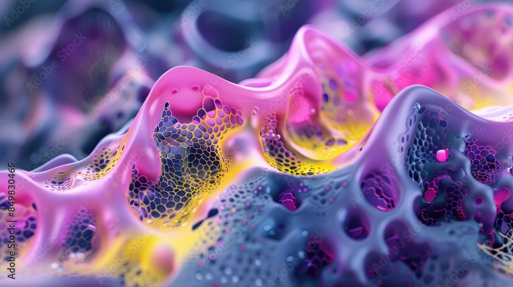 Poster 3d tech bio texture with yellow pink and navy violet texture aig51a.