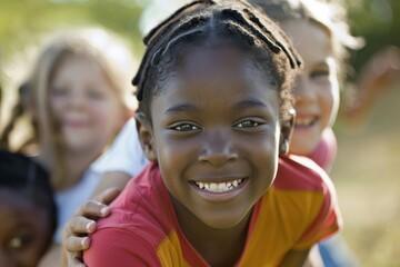 Portrait of smiling african american girl with group of children in background