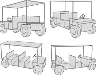 Vector illustration sketch of modern minimalist golf car design drawing