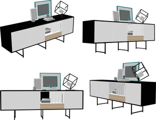 Vector illustration sketch of modern minimalist living room table cupboard furniture design