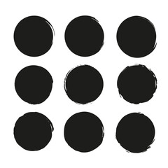 Grunge circle icons. Hand drawn vector. Abstract black shapes. Rough border design.