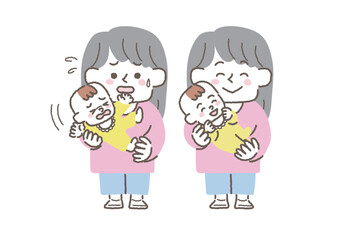 赤ちゃんを抱っこしている母親のイラストセット