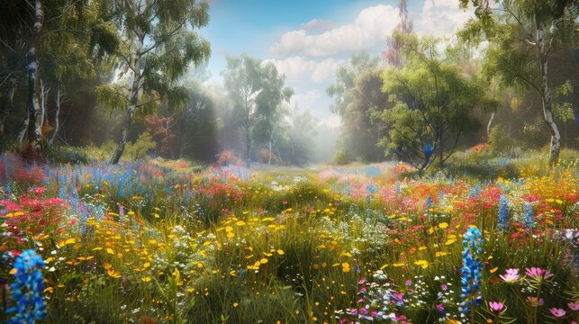 Wildflowers Meadow with Lenen Trees