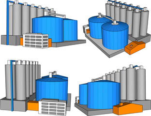 Vector illustration sketch of oil refinery storage tank design drawing for large industrial plants 