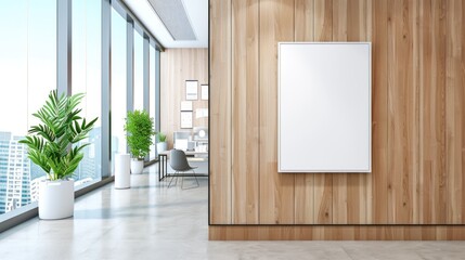 Mockup of an empty vertical sign in a modern office