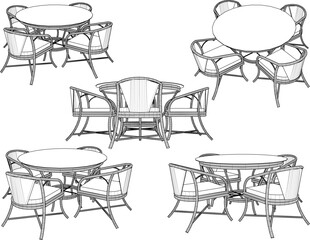 Vector illustration sketch of rattan chair furniture design drawing in dining room for sitting 