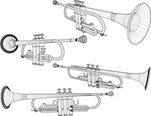 Vector illustration sketch of trumpet detailed design drawing for music players
