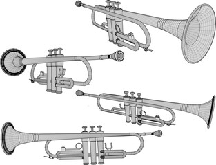 Vector illustration sketch of trumpet detailed design drawing for music players