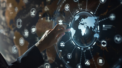 Businessman touching the CSR icon and global technological Networking. Social Responsibility, Ethical Practices, Sustainable Initiatives