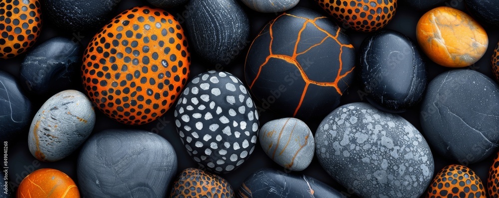 Poster smooth round pebbles with various patterns and vibrant colors
