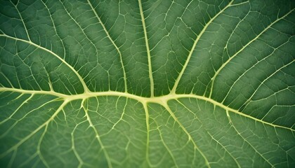 Obraz premium Tight close-up photograph emphasizing the intricate vein network and the rich, multilayered texture of a verdant green leaf