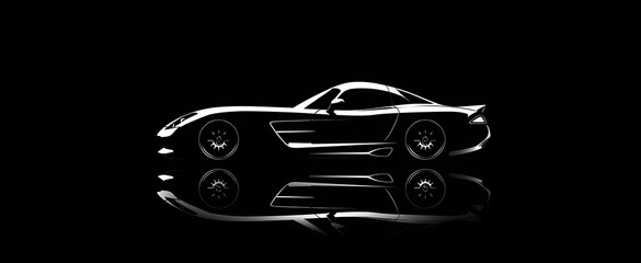 Silhouette of a sports car with reflections.