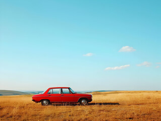 A car parked at a historic monument or landmark