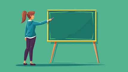 interactive teaching flat design side view teacher with chalkboard theme cartoon drawing Complementary Color Scheme