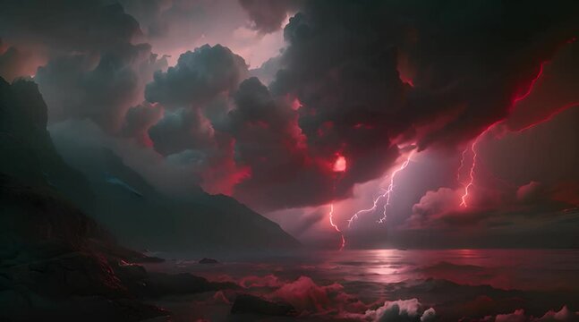 a striking scene of viving lightning illuminating