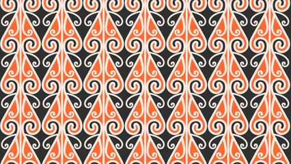Seamless Traditional Maori Rafter Pattern with Koru or Silver Fern Fiddlehead Curves