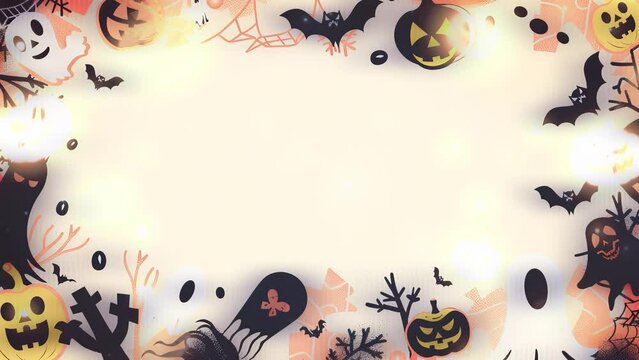 Halloween Ghost Icons Frame with Soft Orange Background