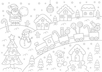 large a3 christmas coloring page, detailed drawing for kids. use standard  A3 paper