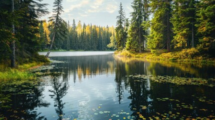 Peaceful Lake in the Forest AI generated