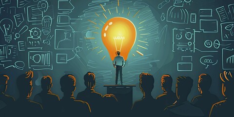 Entrepreneurial spirit shown through a startup founder pitching ideas to investors.