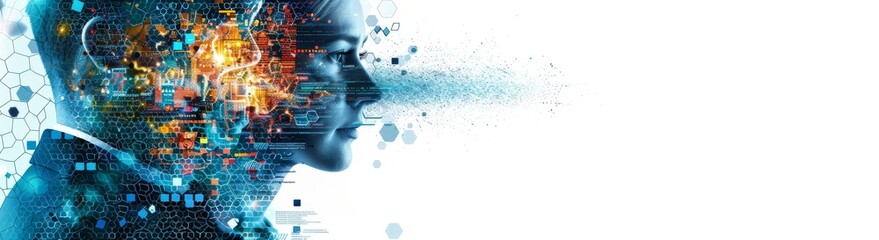 Obraz premium Double exposure illustration of artificial intelligence in a futuristic digital concept