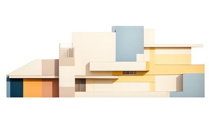 Fototapeta premium Geometric Modern Architecture with Vintage Color Palette on Isolated Background