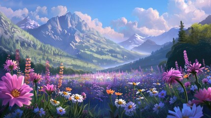 Vast Springtime Flower Fields AI generated